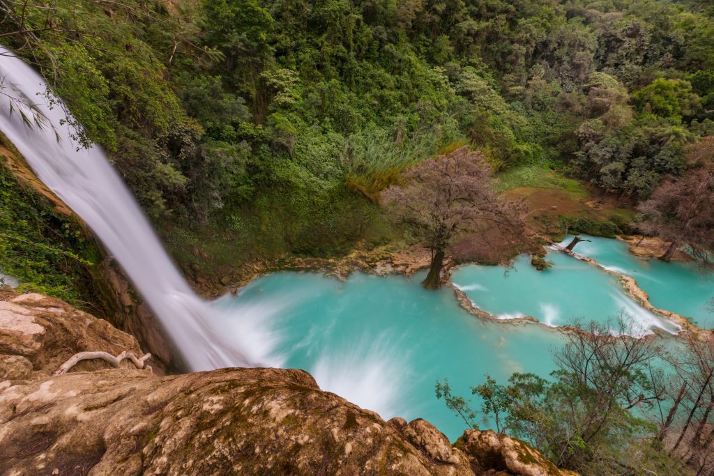 aerial view waterfall in mexico