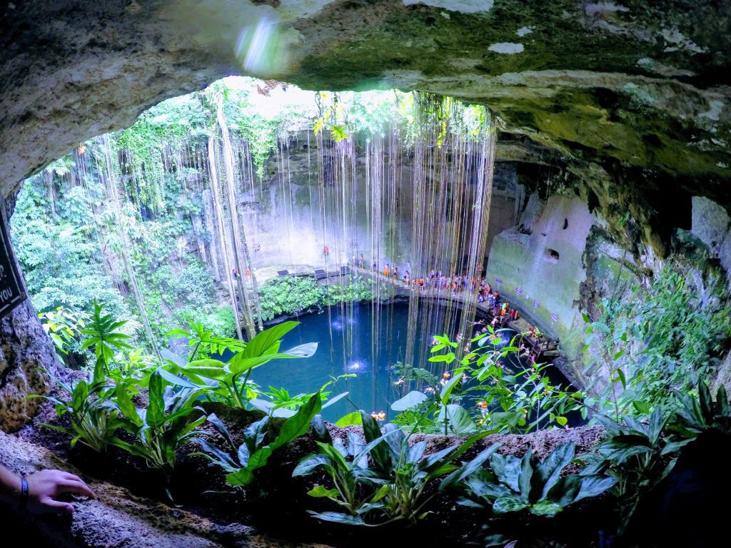 swimming hole cenote cave in yucatan mexico