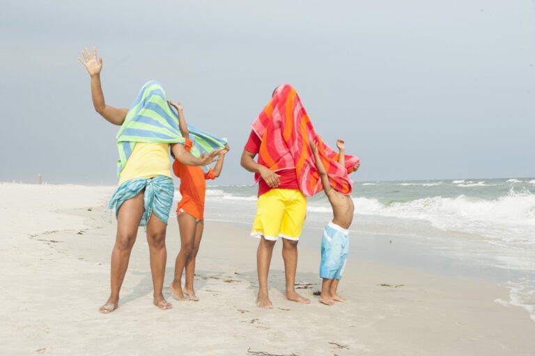 Family with best beach towels on beach