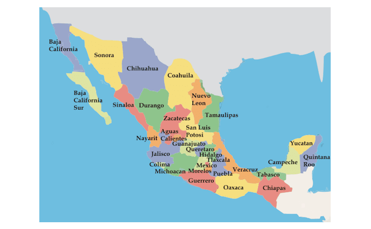 Map showing states of Mexico