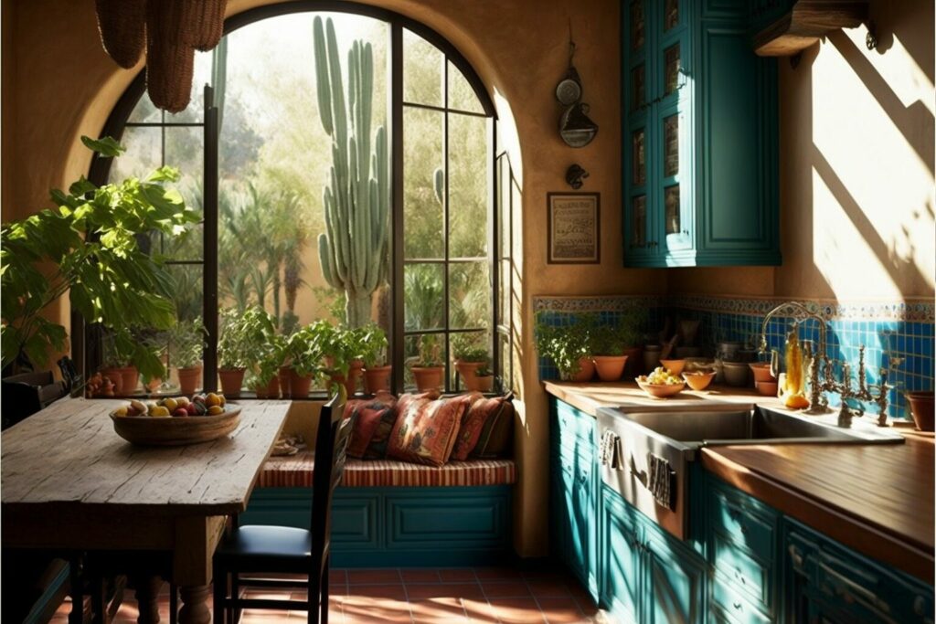 interior design natural_light_mexican_kitchen teal
