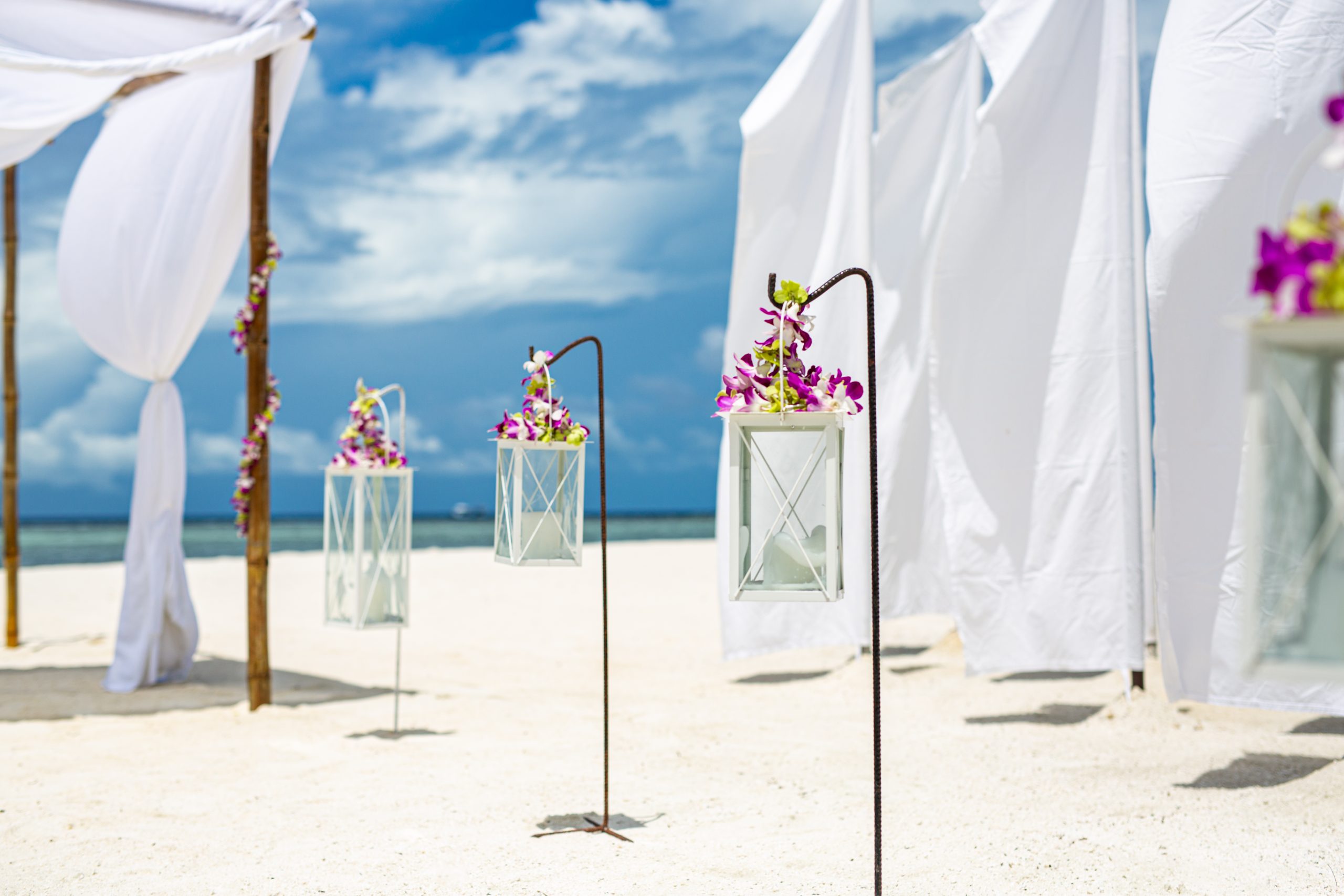 white tent at mexico wedding by sea
