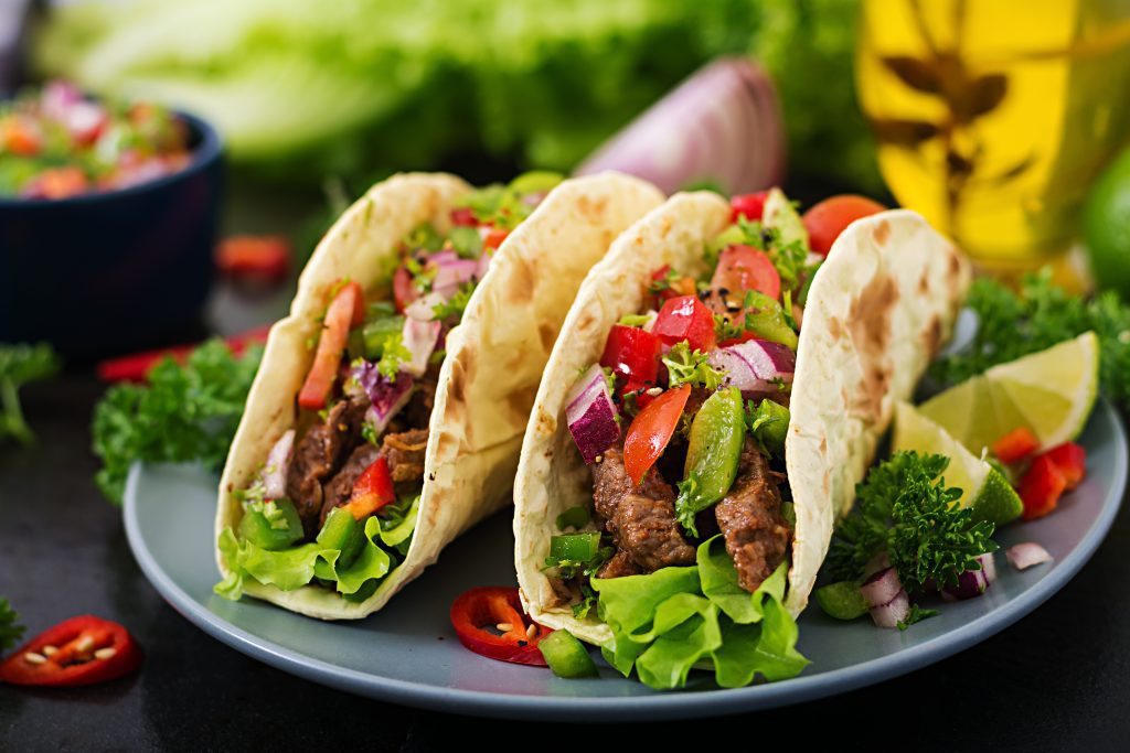 close up of delicious mexican tacos