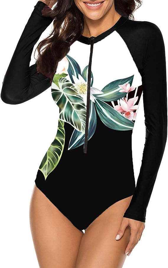 SELINK-Womens-Long-Sleeve-Rash-Guard-UV-Protection-Zipper-Printed-Surfing-One-Piece-surfing Swim suit for women Bathing-Suit