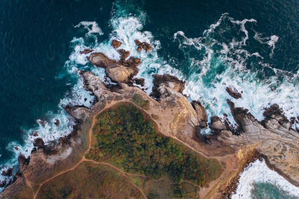aerial view of rocky beach in mexico