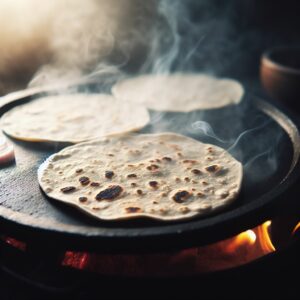 cast iron tortilla griddle on flame